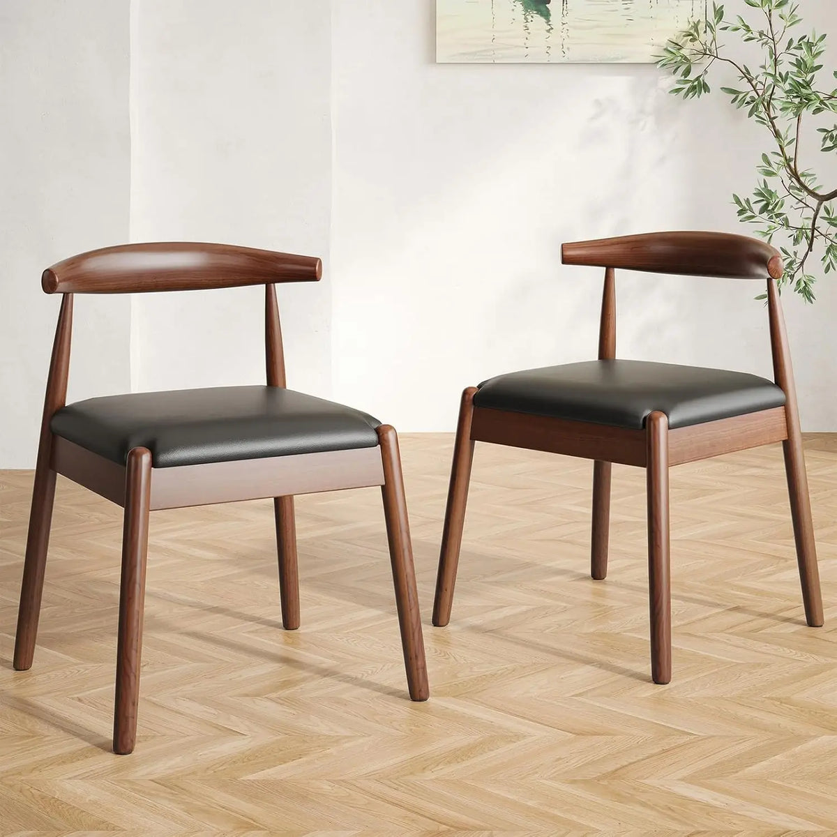 FARINI Mid-Century Dining Chairs with Solid Wood Legs Pair