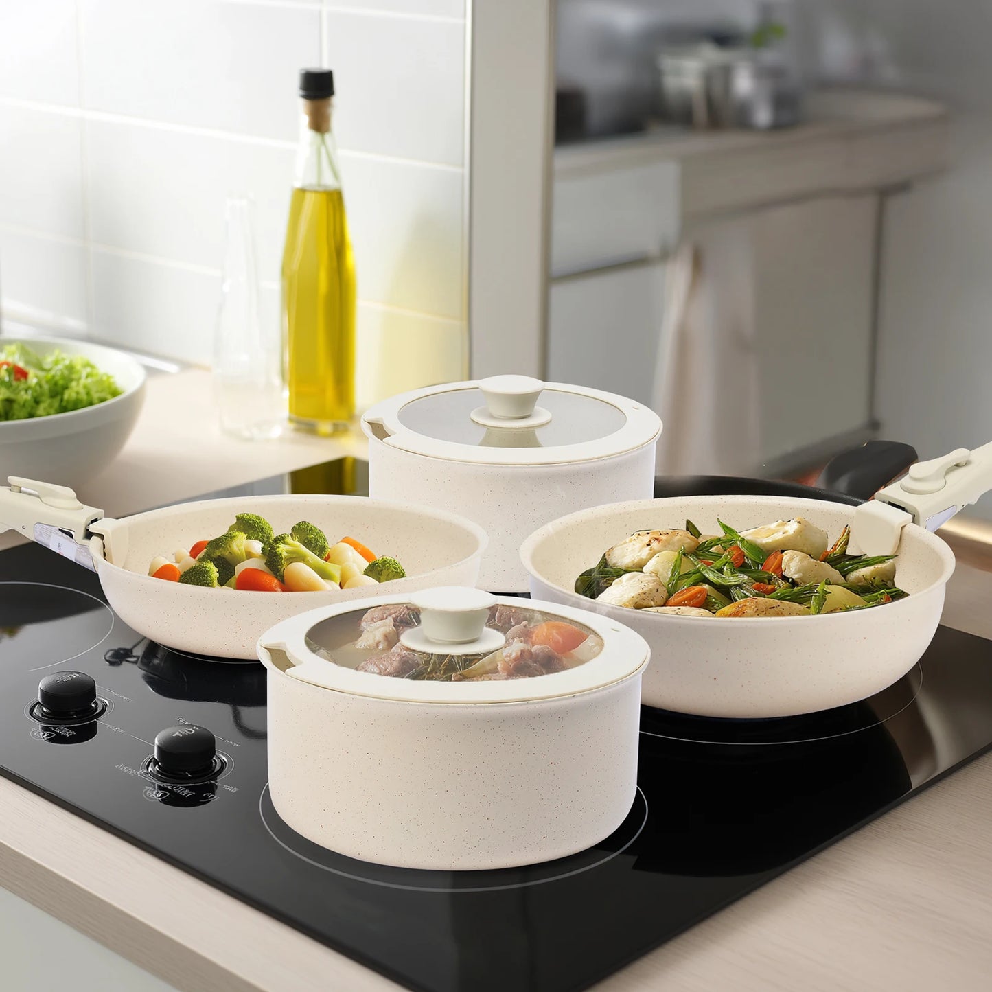 Jhk 12 Piece Granite Nonstick Pots And Pans Set With Detachable Handle