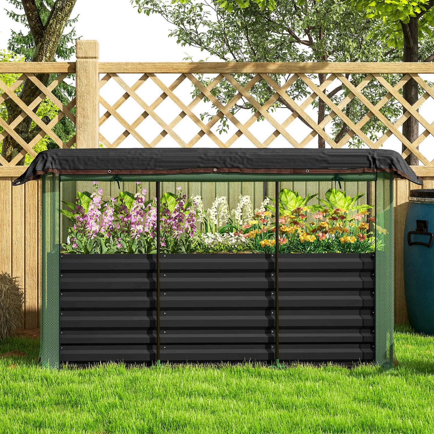 Outsunny Galvanized Metal Raised Garden Bed With Crop Cage And Shade Cloth