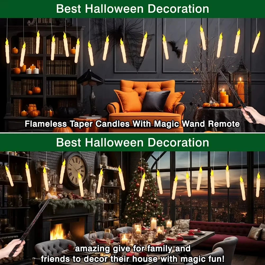 Flameless LED Floating Taper Candles With Magic Wand Remote Flickering Light
