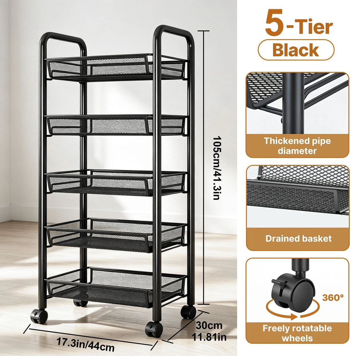 DO DOWIN Metal Mesh Rolling Storage Cart With Wheels for Kitchen Organization