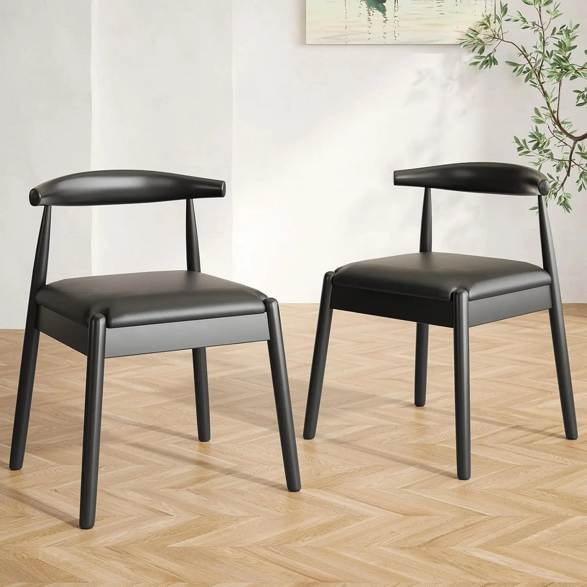 FARINI Mid-Century Dining Chairs with Solid Wood Legs Pair