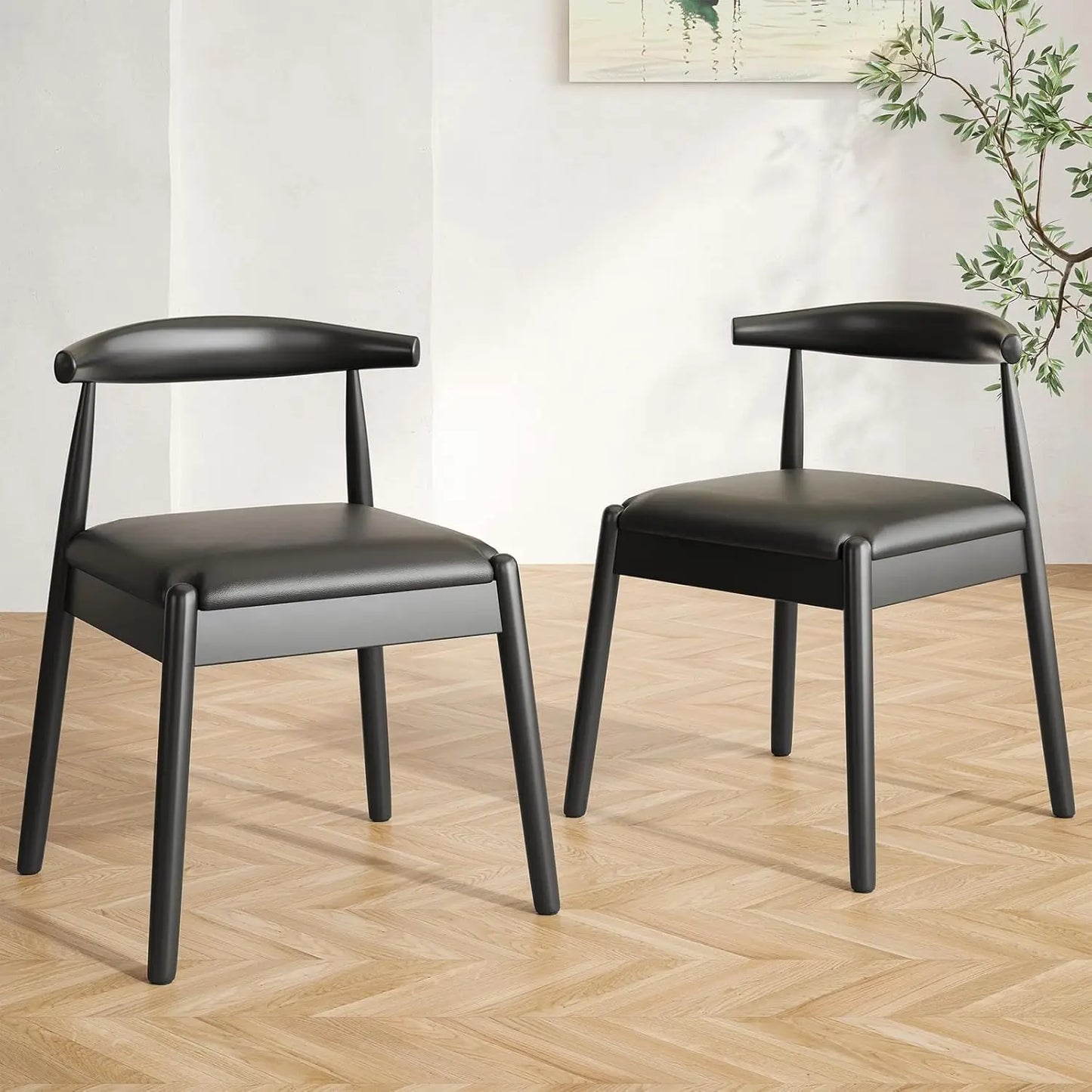 Farini Mid Century Modern Dining Chairs With Solid Wood Legs