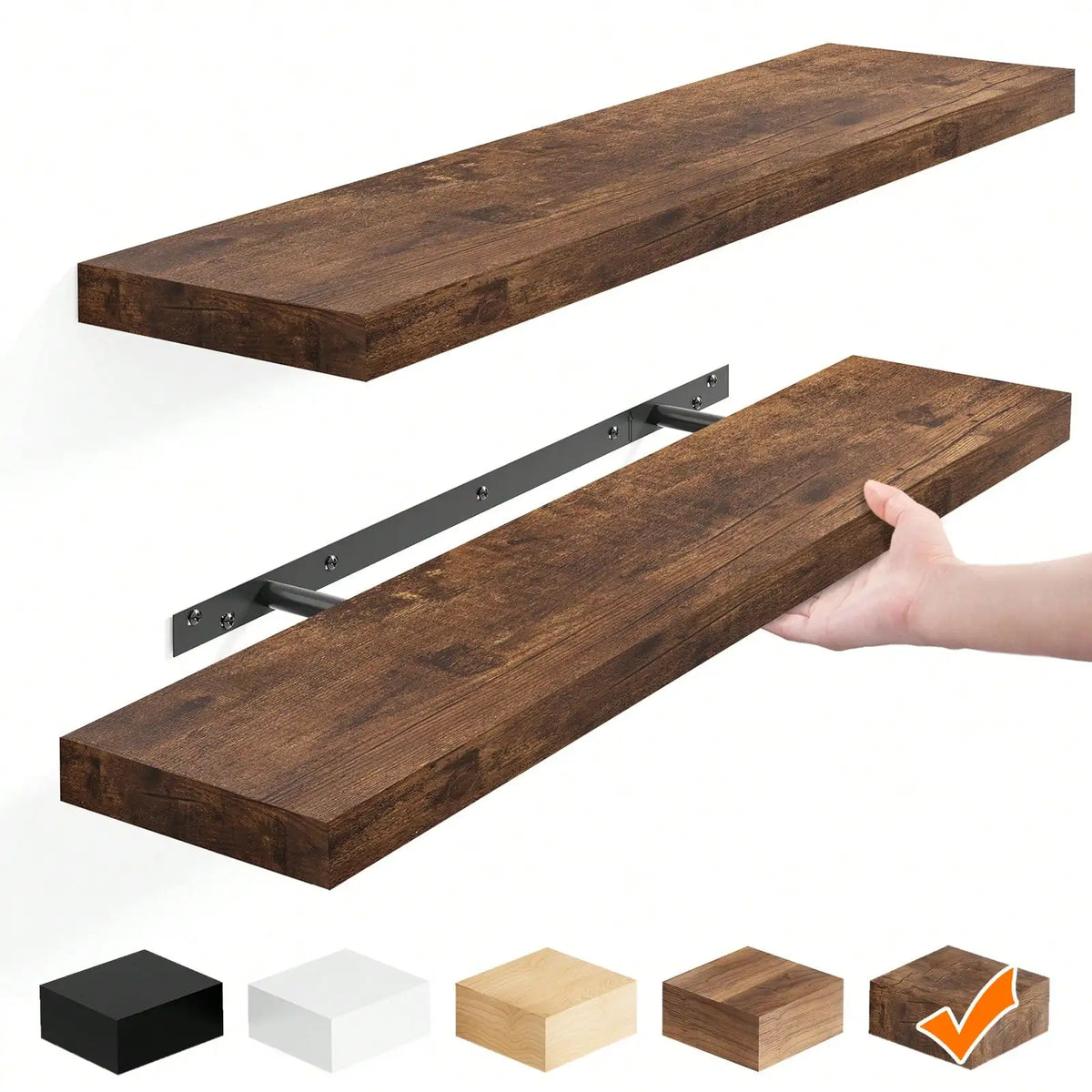 Rustic Floating Wall Shelves Set for Farmhouse Storage and Display