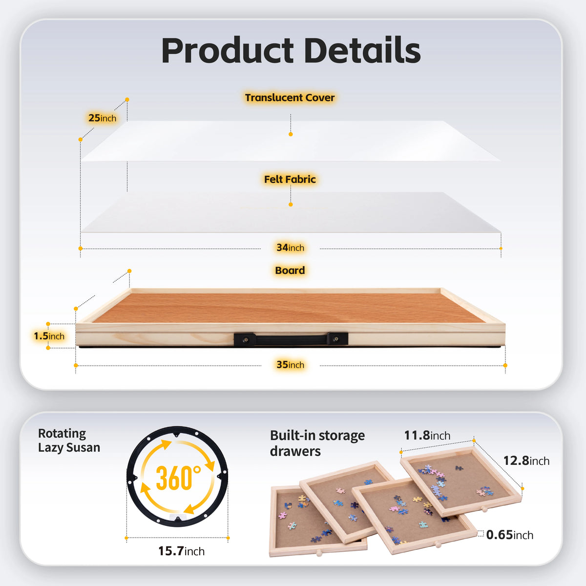 Rotating Tilting Puzzle Board With Wooden Storage Drawers And Mats
