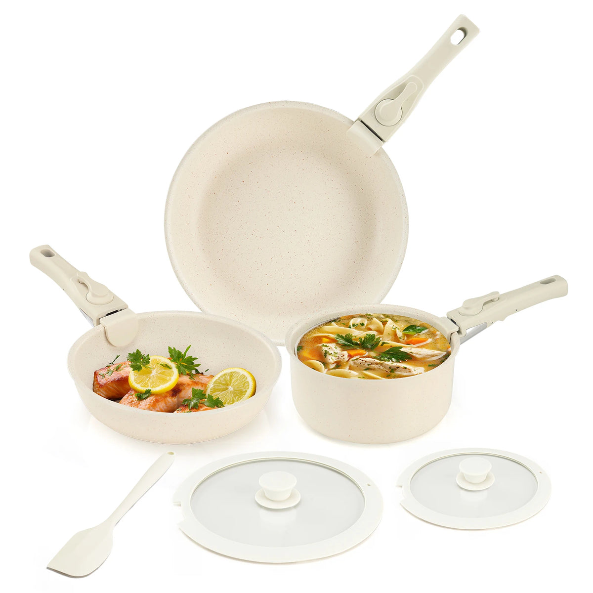 JHK Nonstick Cookware Set With Glass Lids And Detachable Handles