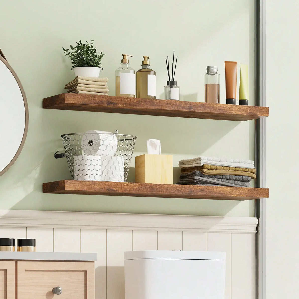 Rustic Floating Wall Shelves Set for Farmhouse Storage and Display