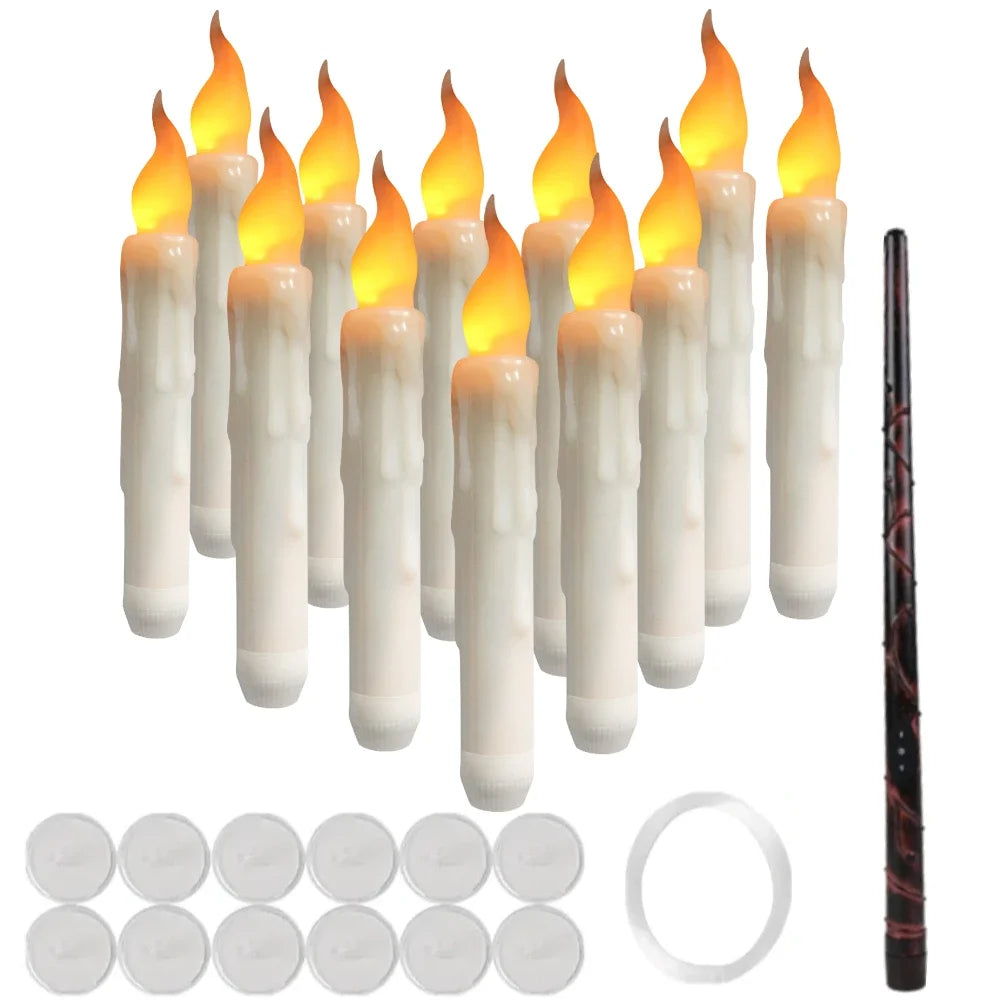Flameless LED Floating Taper Candles With Magic Wand Remote Flickering Light