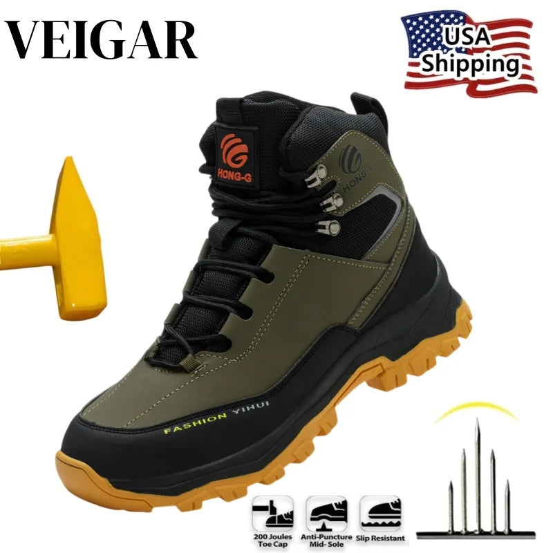 VEIGAR Men's Breathable Steel Toe Anti Puncture Safety Work Boots