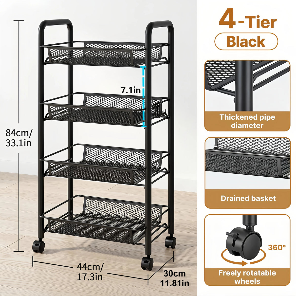 DO DOWIN Metal Mesh Rolling Storage Cart With Wheels for Kitchen Organization