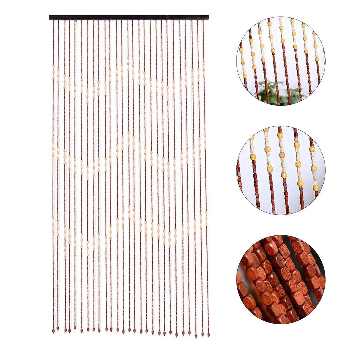 Wooden Bead Door Curtain With Jagged Pattern Fly Screen Divider