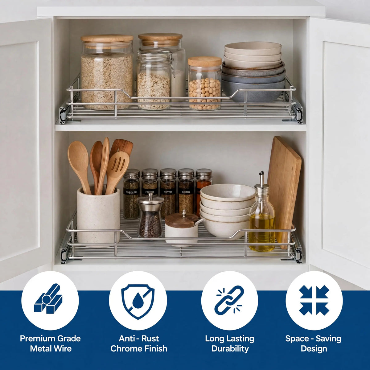 HiMISS Pull Out Cabinet Organizer Heavy Duty Sliding Storage Shelf