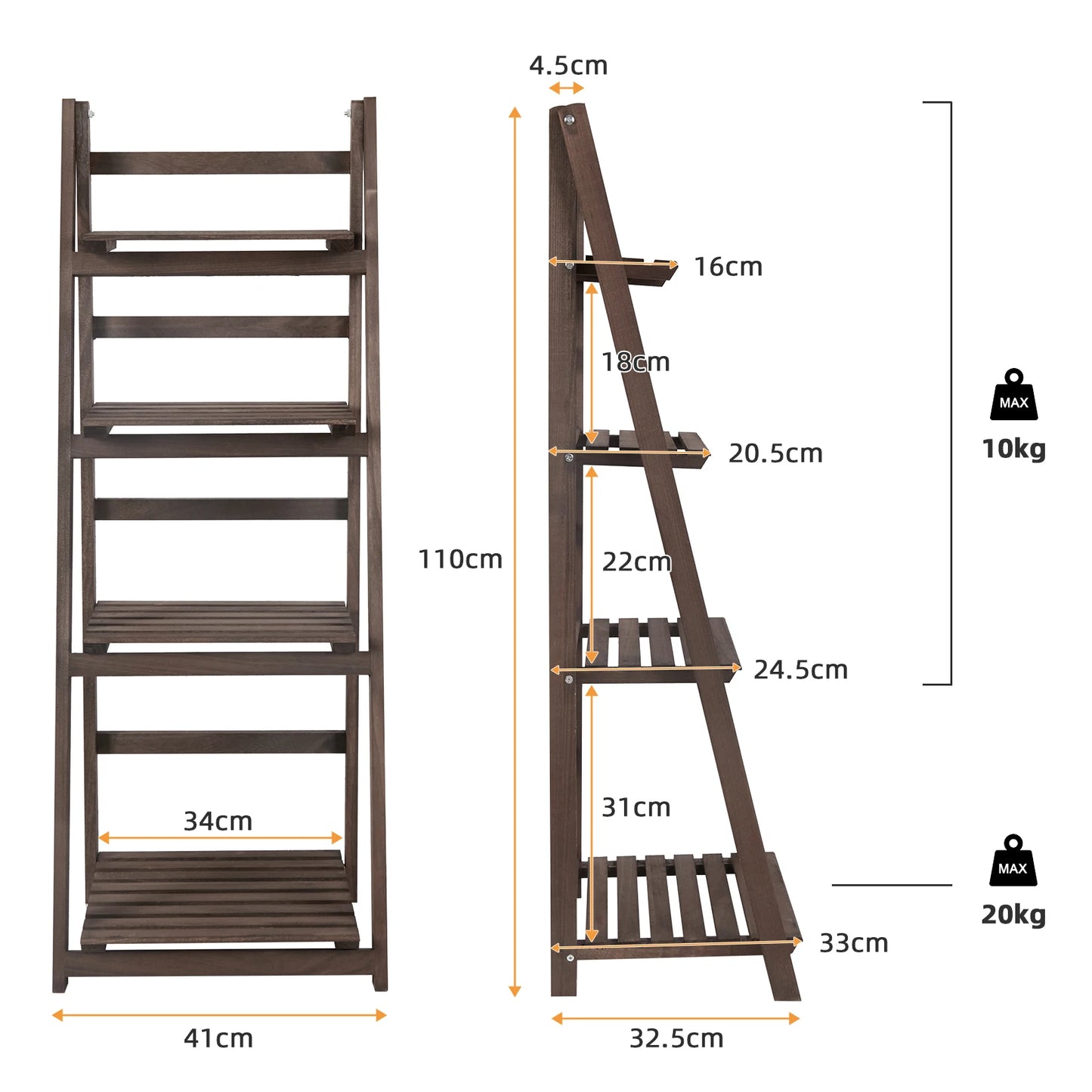 Multi Tier Folding Wood Ladder Shelf Indoor Storage Rack