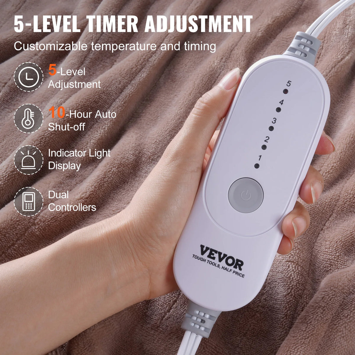 Electric Heated Throw Blanket With Timer And Adjustable Heat Controls