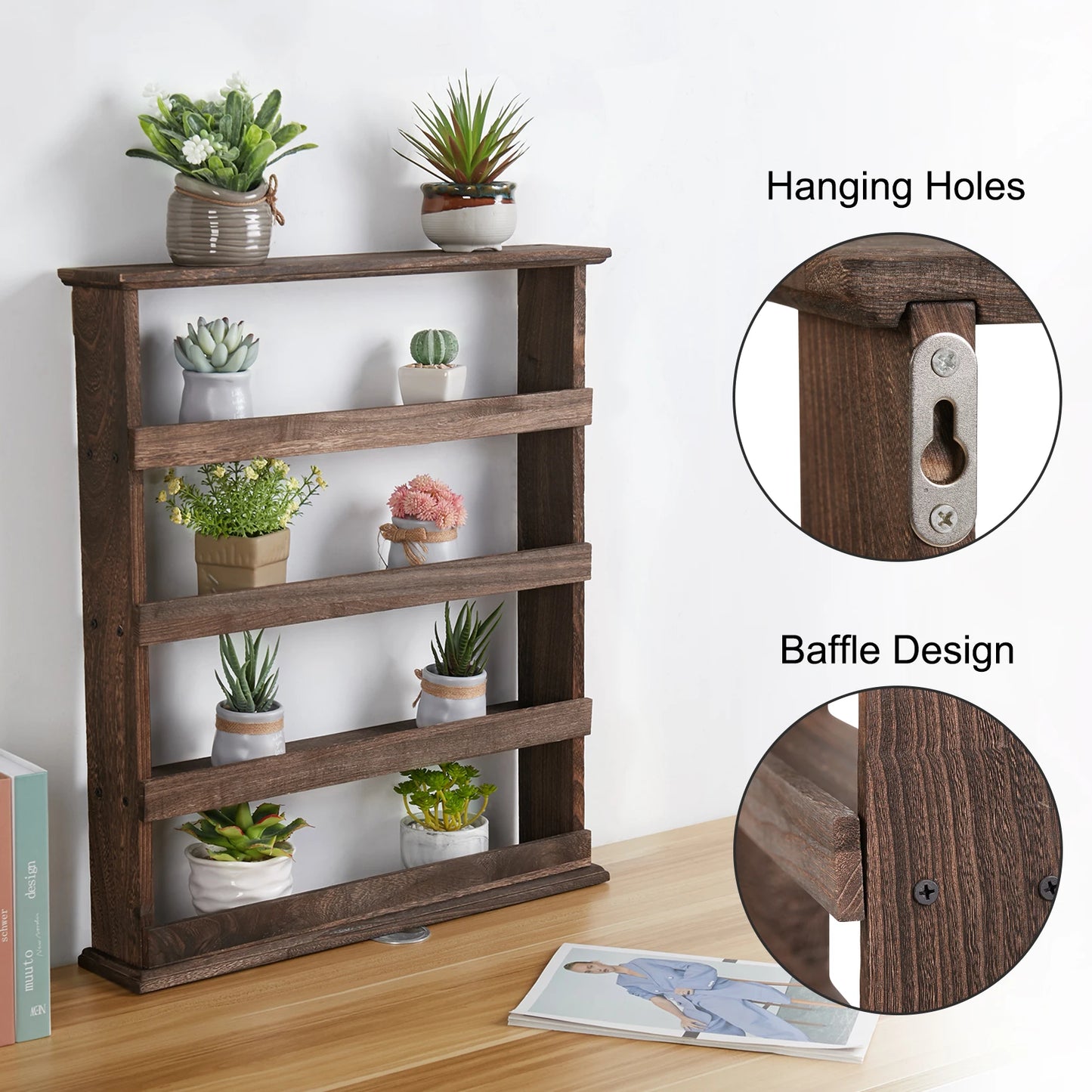 Wall Mounted Torched Bamboo Spice Rack Multi Tier Storage Shelf