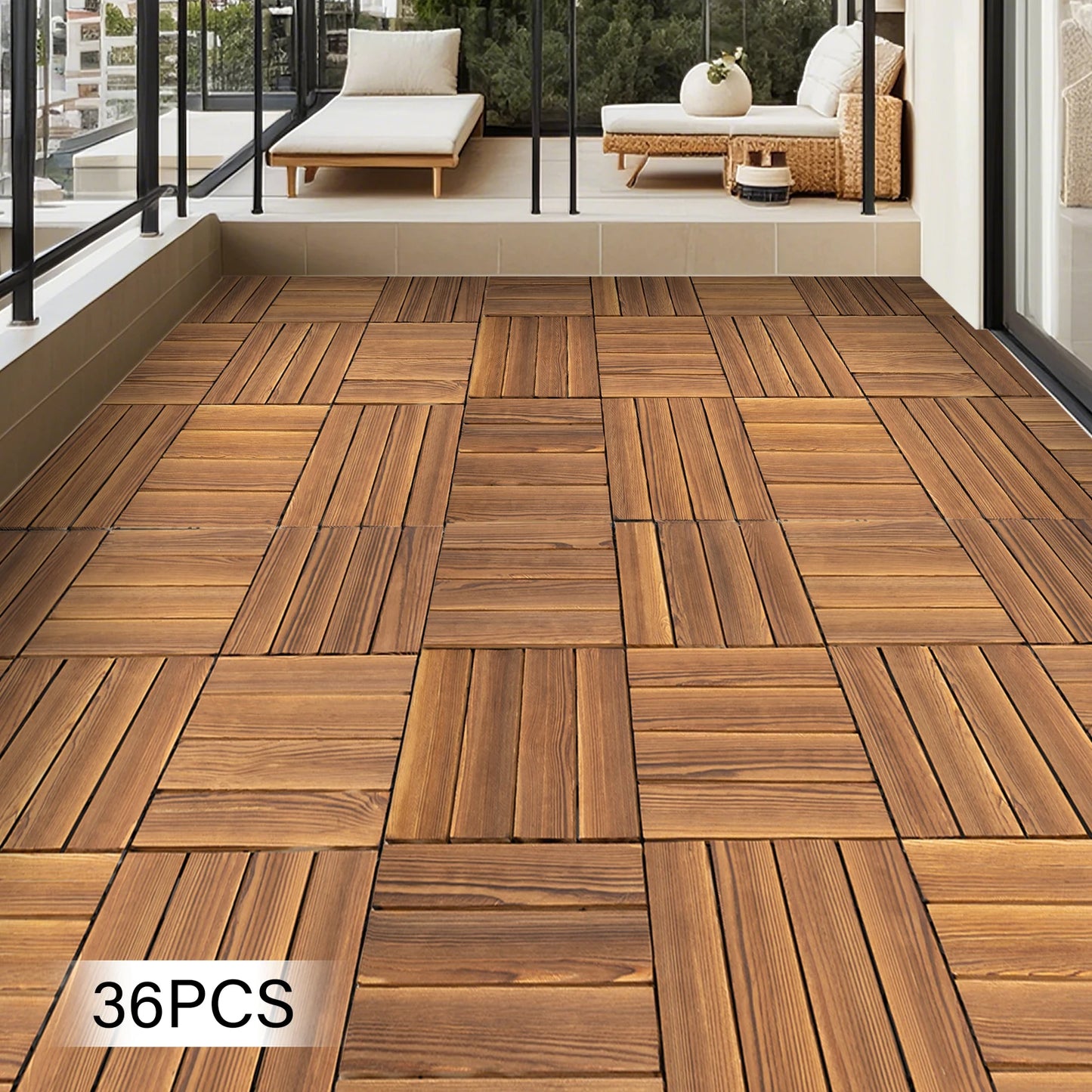Bymaocar 36-Pcs Wood Deck Tiles Interlocking 12x12 Inch Outdoor Patio