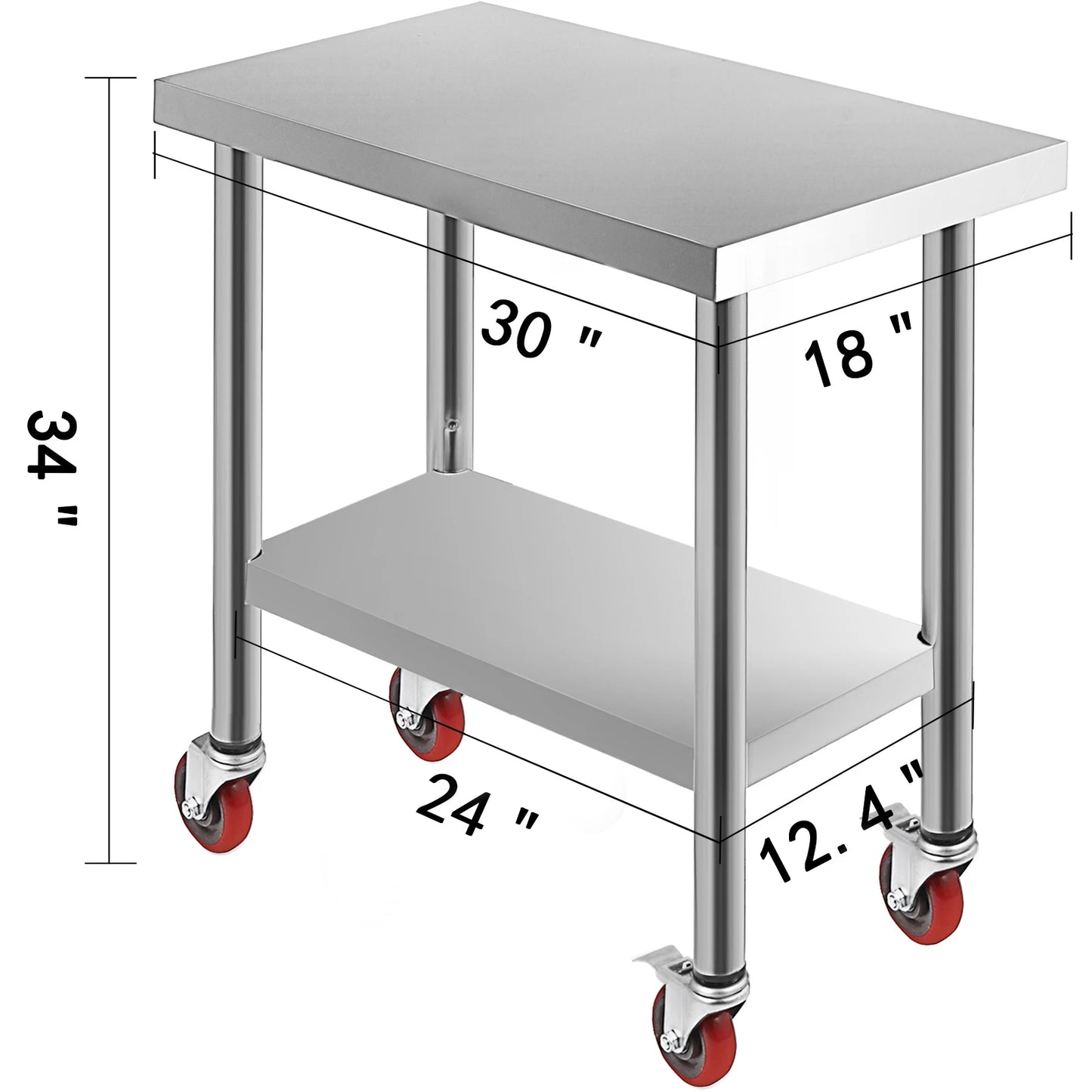 SucceBuy Stainless Steel Kitchen Prep Table With Casters And Backsplash