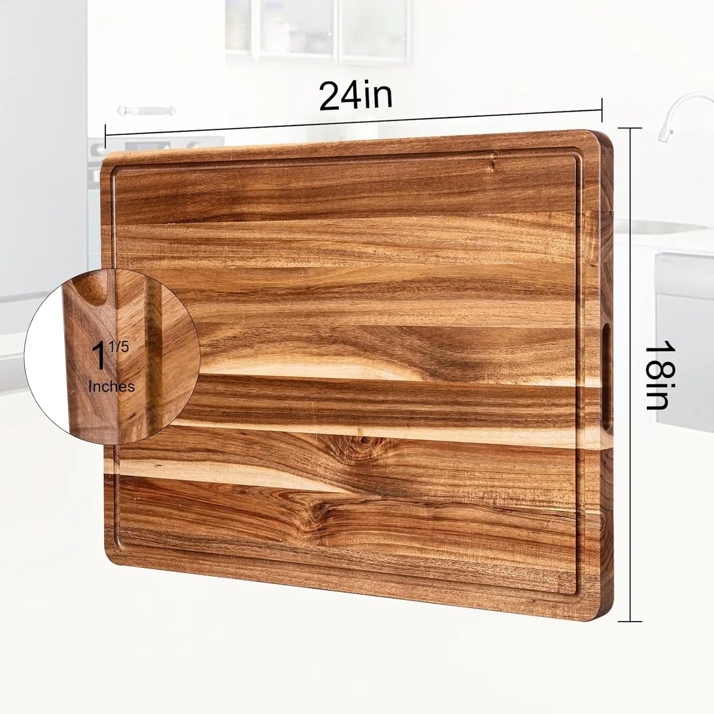 TWISTER.CK Extra Large Reversible Wood Cutting Board With Juice Groove And Handle 24 Inch