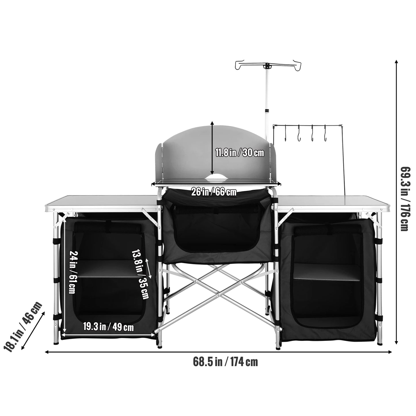 SucceBuy Foldable Camping Kitchen Table With Grilling Rack