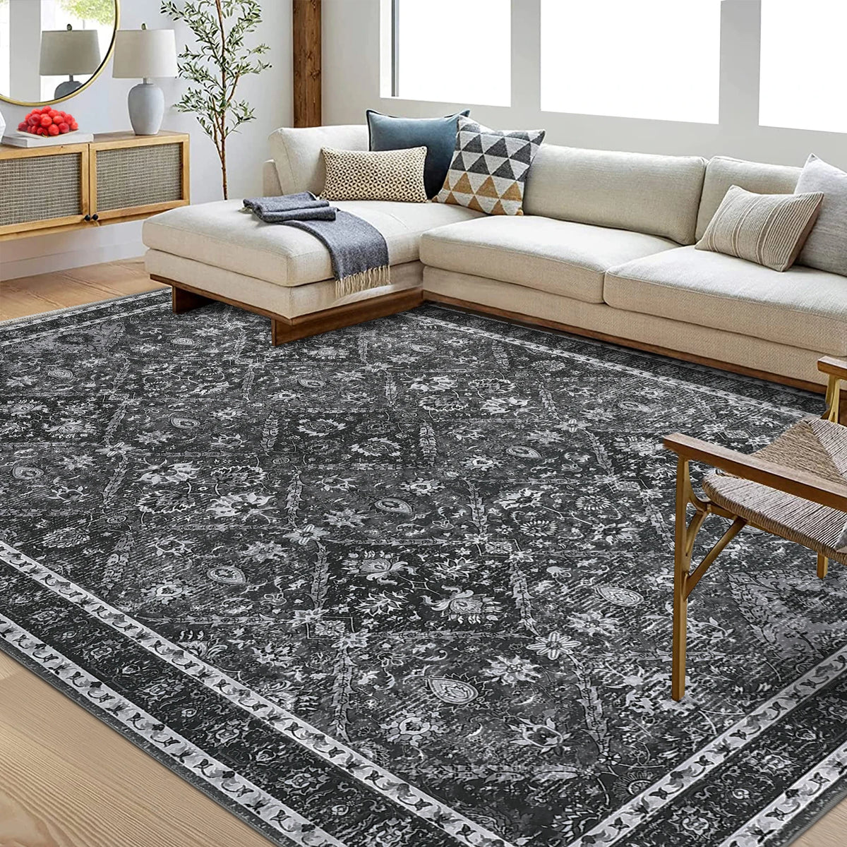 Washable Non Slip Moroccan Trellis Rug for Living Room