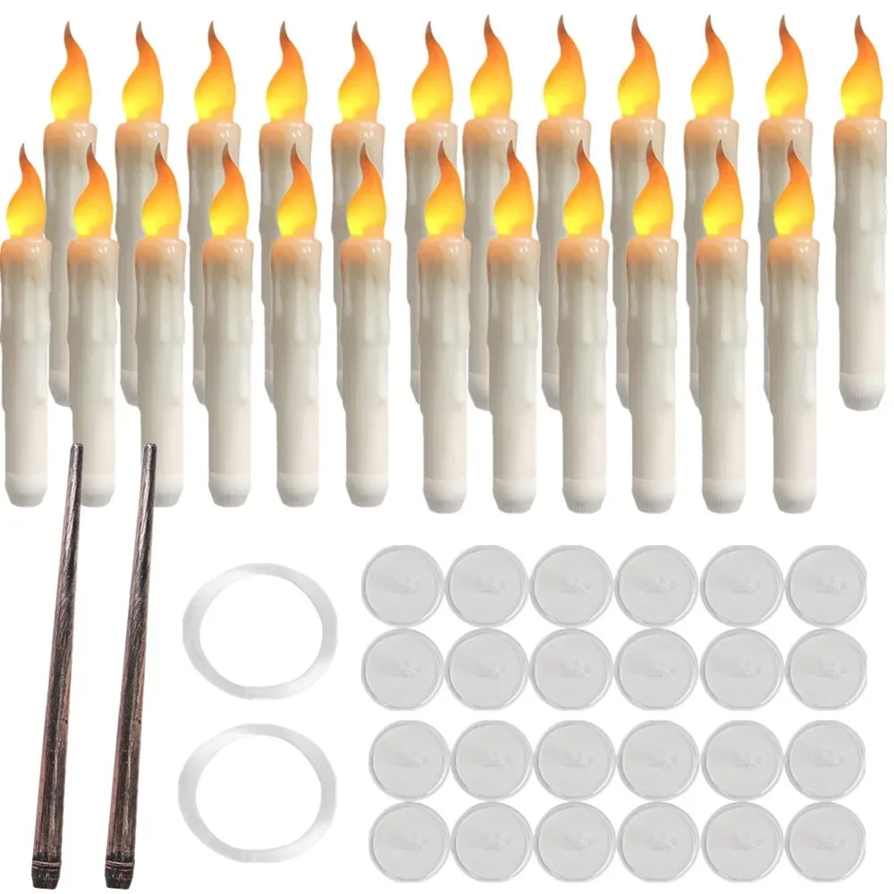 Flameless LED Floating Taper Candles With Magic Wand Remote Flickering Light