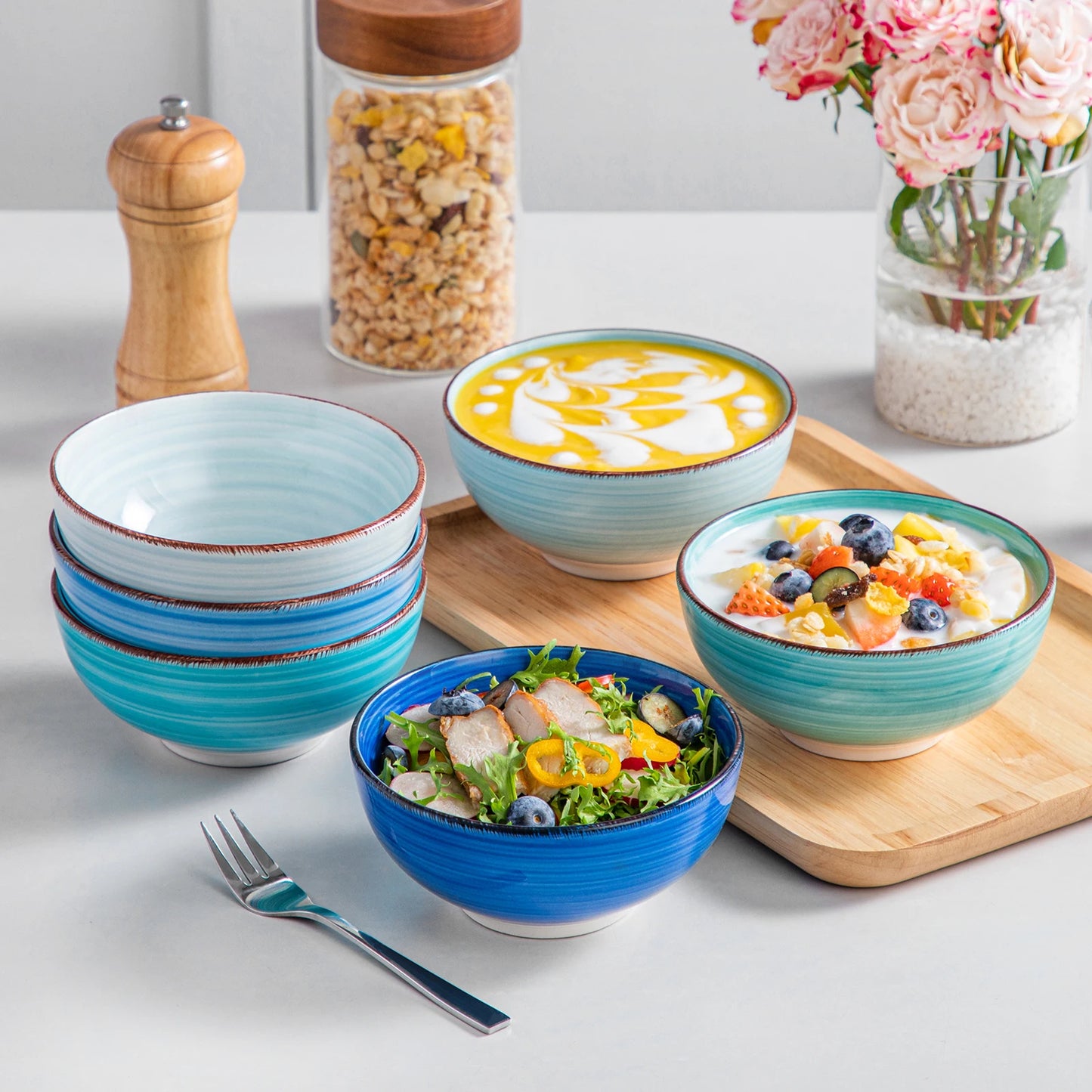 Malacasa Handpainted Ceramic Serving Bowl Set For Dining