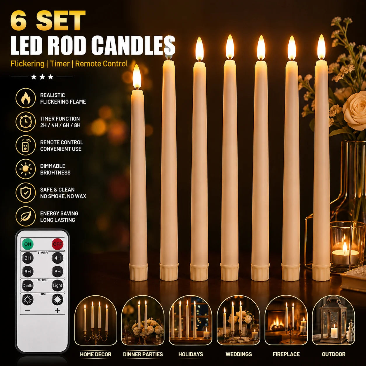 Flameless Led Taper Candles With Remote Timer And Home Decor