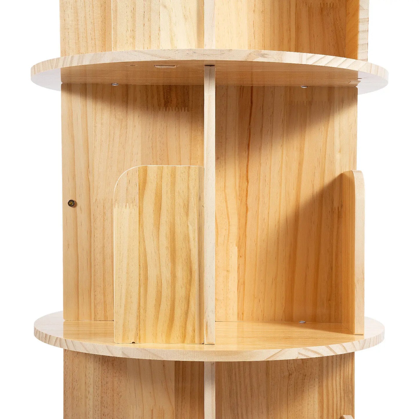 6-Tier Rotating Pine Wood Bookshelf with Kids Books Toy Storage