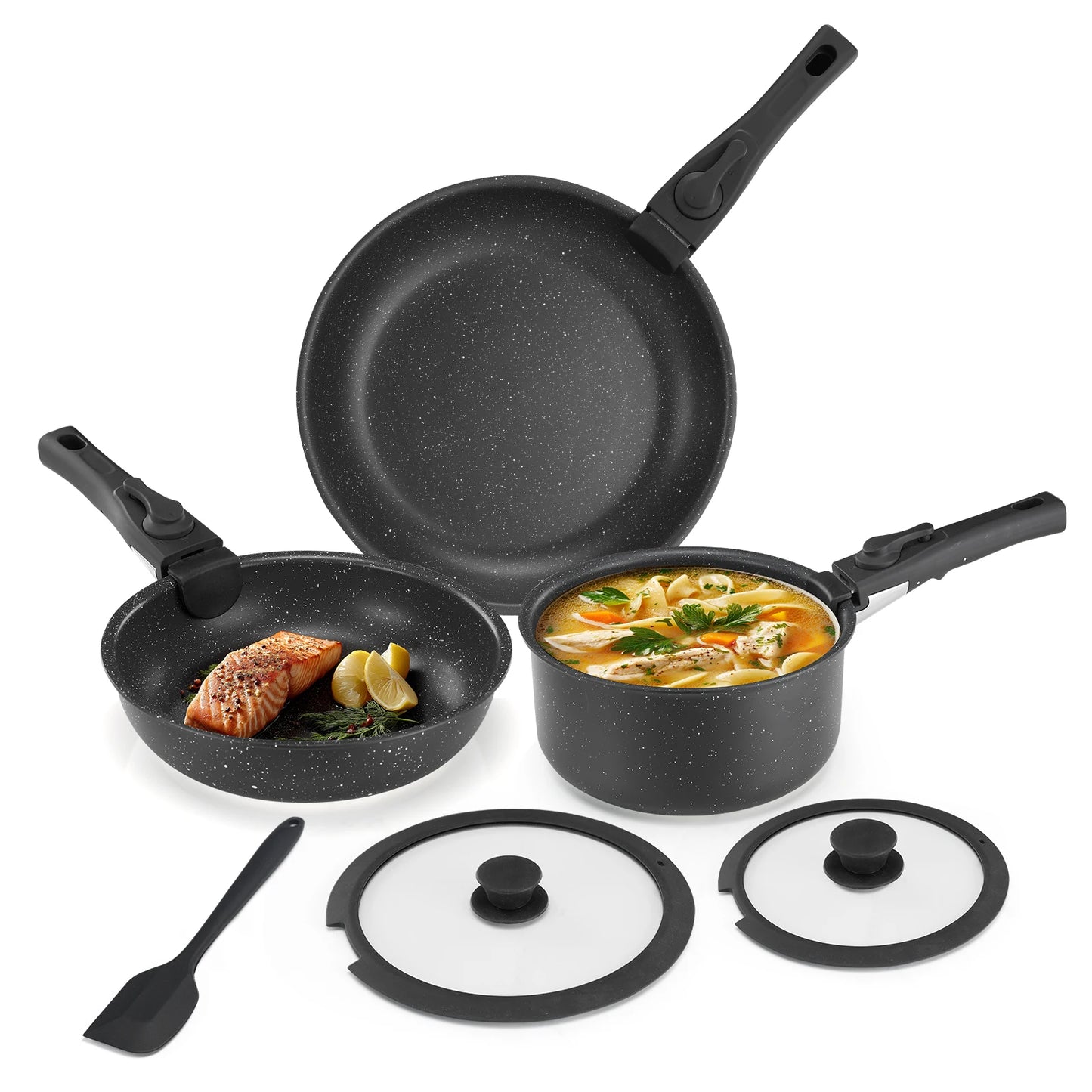 Jhk 12 Piece Granite Nonstick Pots And Pans Set With Detachable Handle