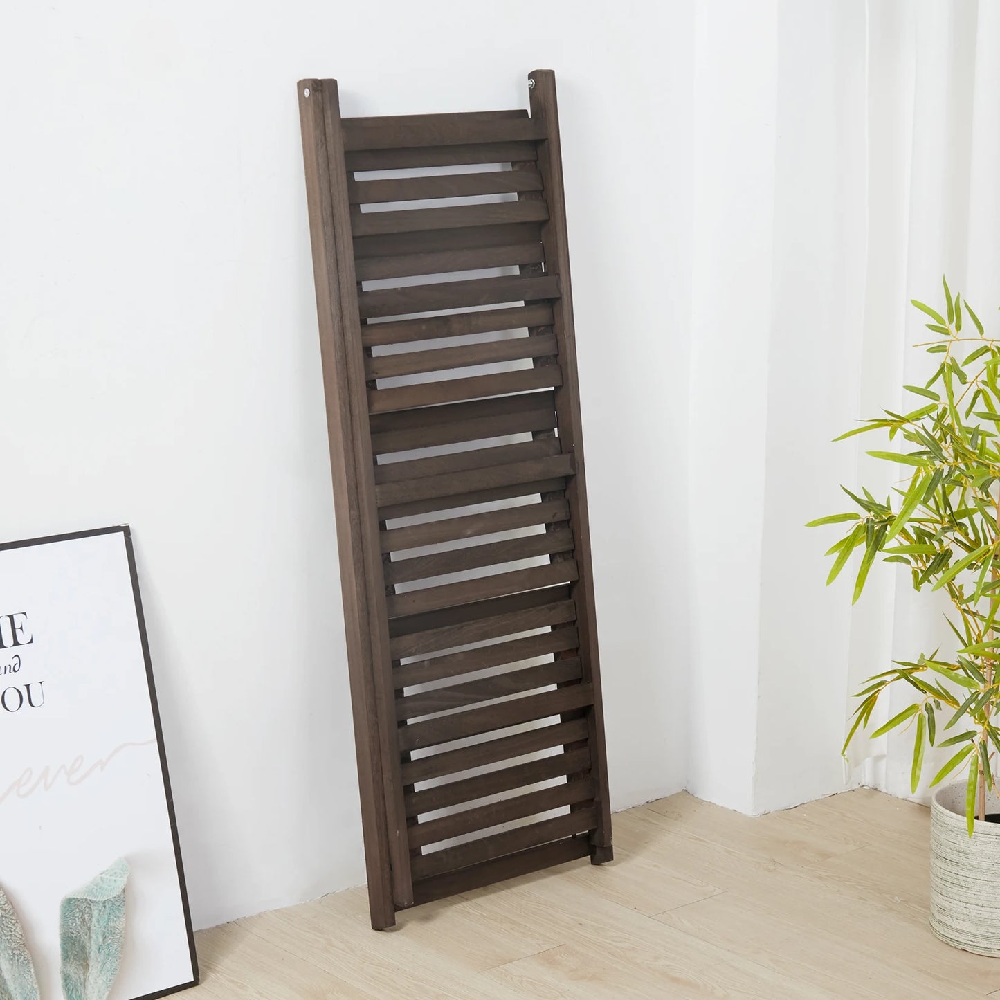 Multi Tier Folding Wood Ladder Shelf Indoor Storage Rack