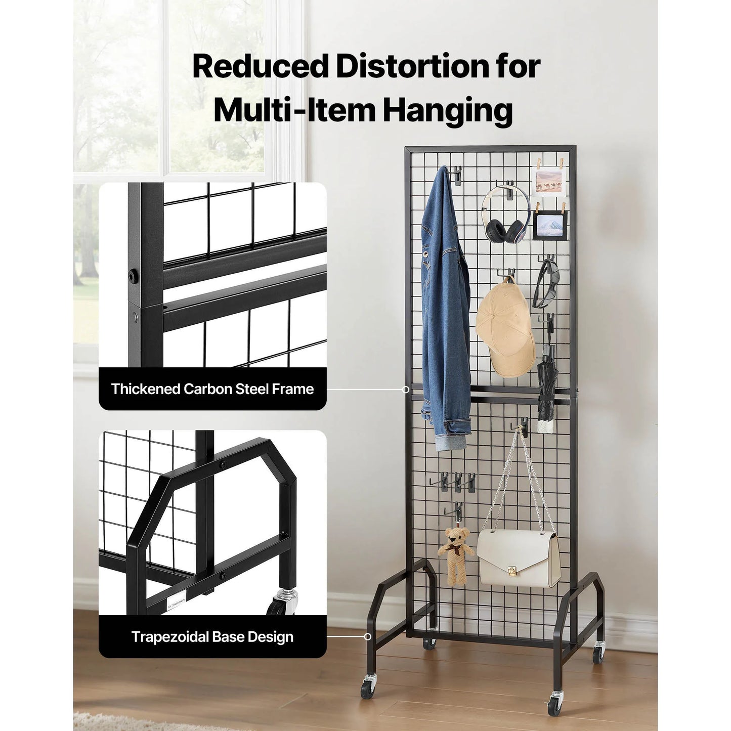 SucceBuy Carbon Steel Grid Wall Panel Display Rack With Wheels
