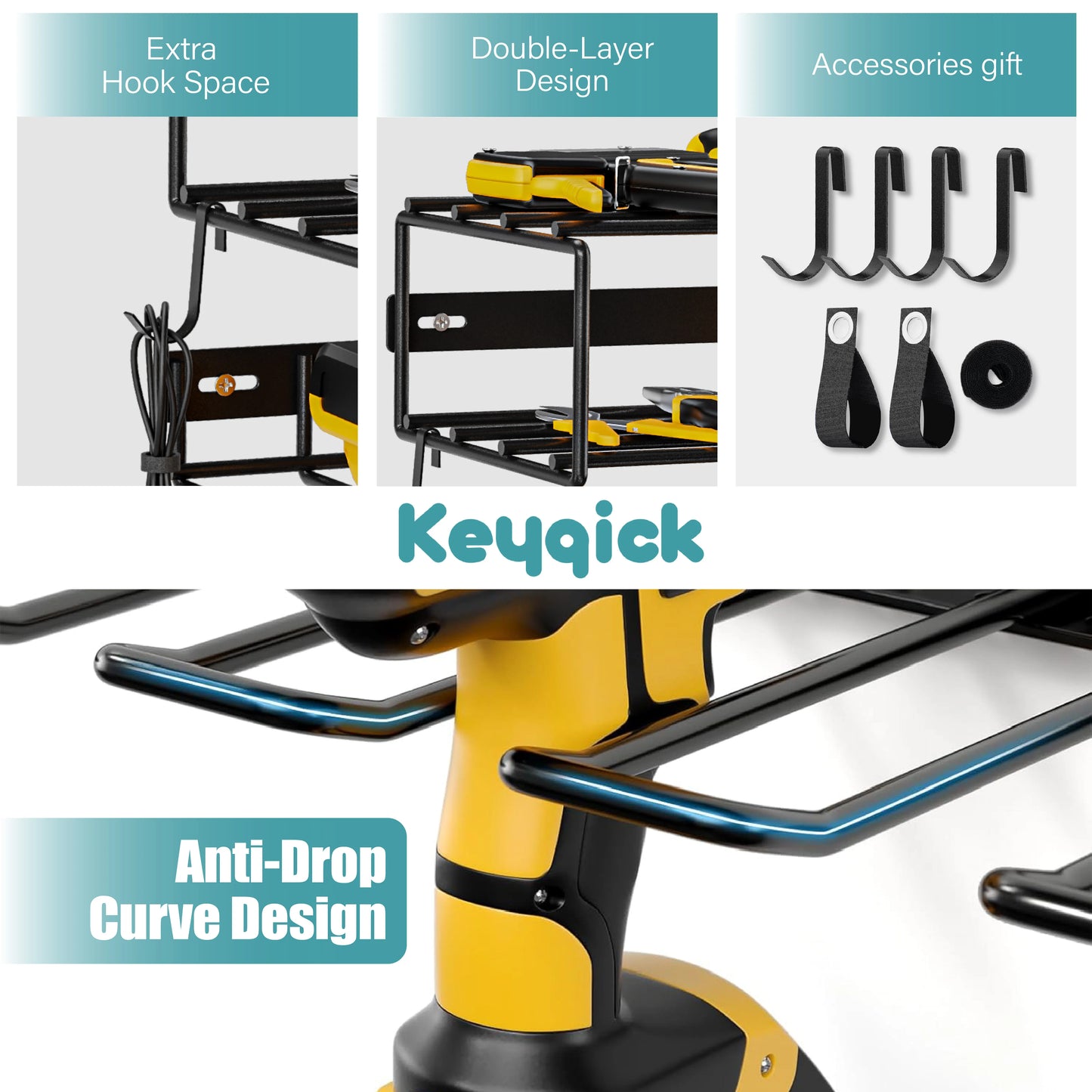 Heavy Duty Multi-Function Double Layer Wall Mount Tool Rack