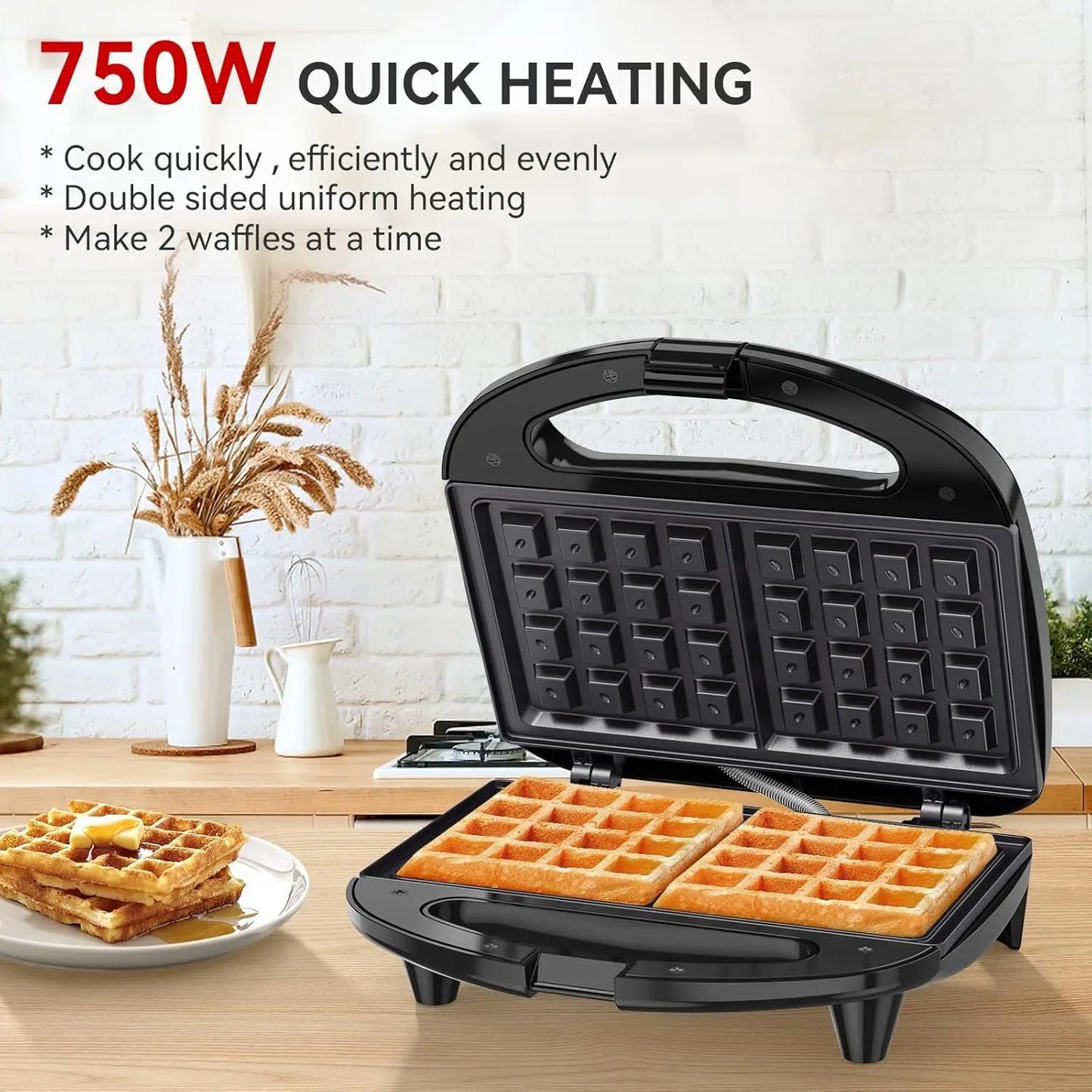 Yashe 2 Slice Waffle Maker With Non Stick Plates