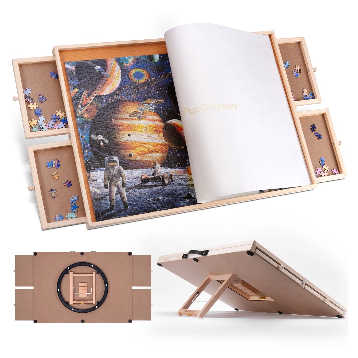 Rotating Tilting Puzzle Board With Wooden Storage Drawers And Mats