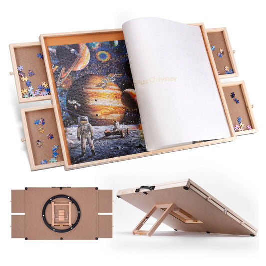 Rotating Tilting Puzzle Board With Wooden Storage Drawers And Mats