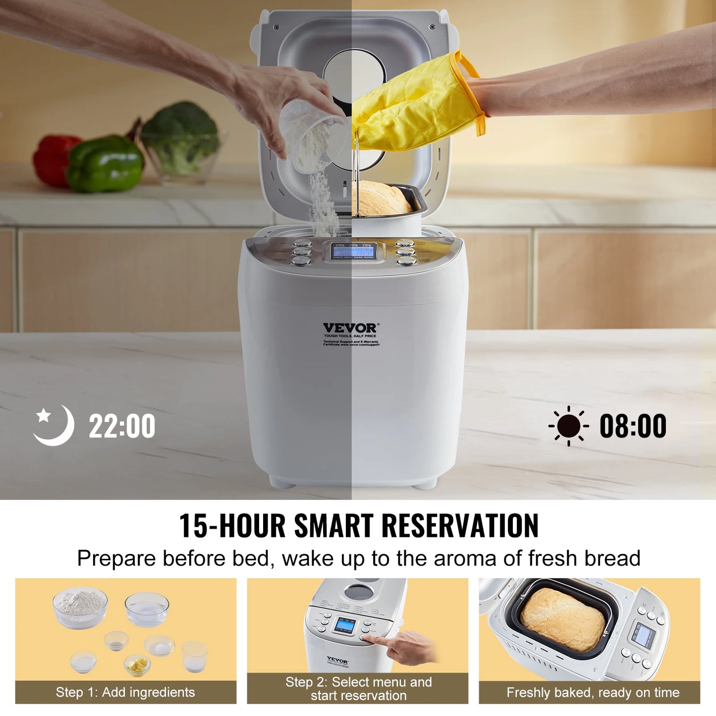 SucceBuy 15-in-1 Automatic Bread Maker With Nonstick Pan