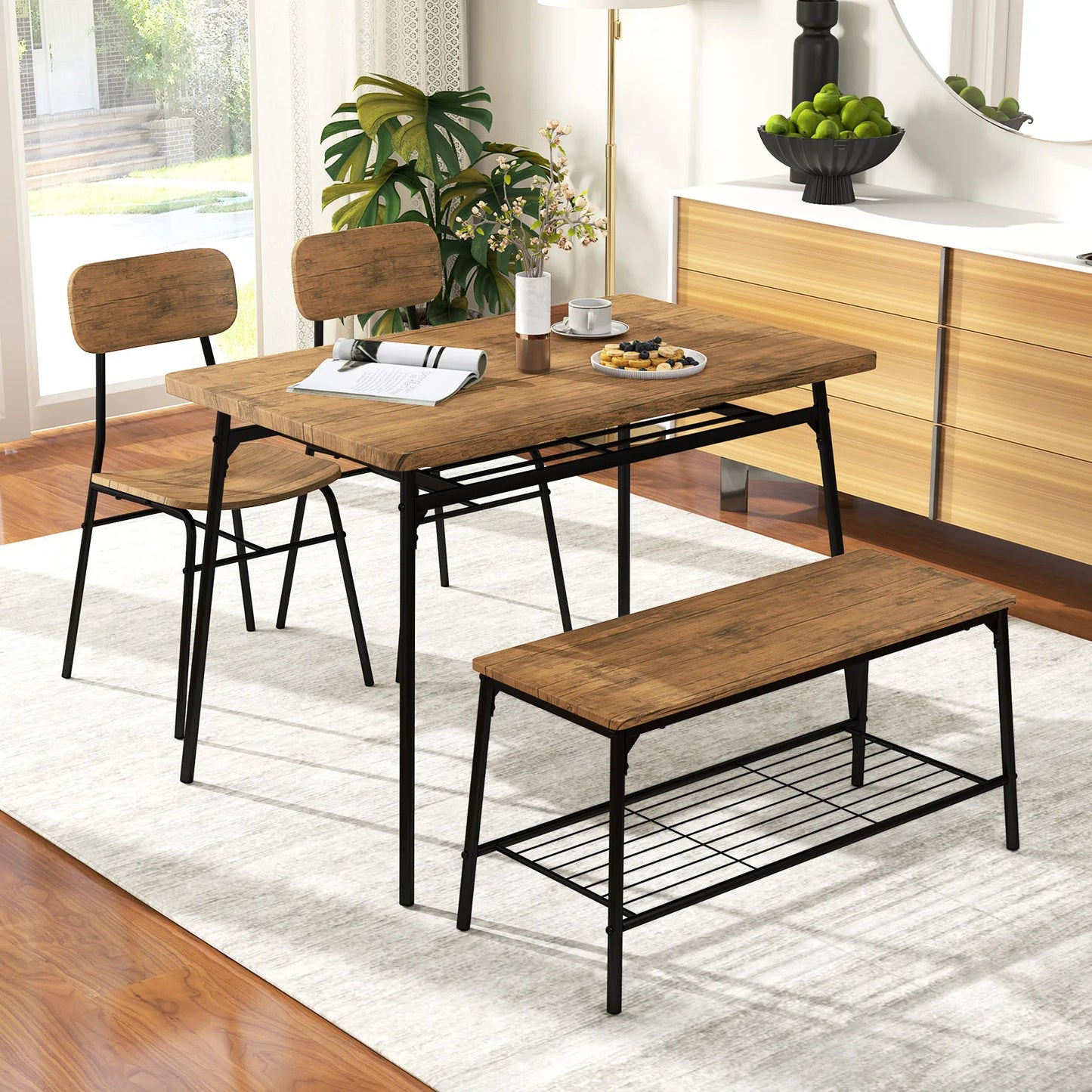 HOMASIS 4 Piece Dining Table Set With Bench And Chairs