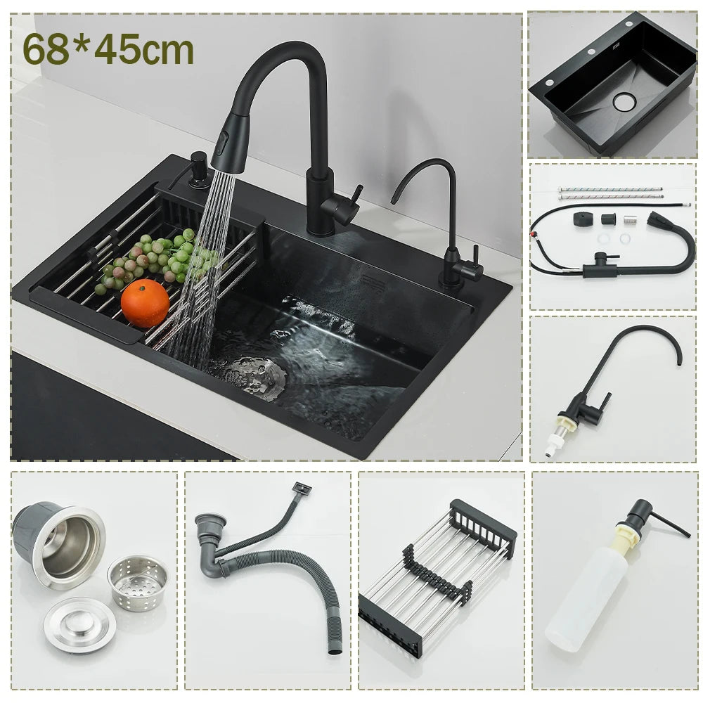 Stainless Steel Undermount Kitchen Sink With Integrated Faucet And Basin