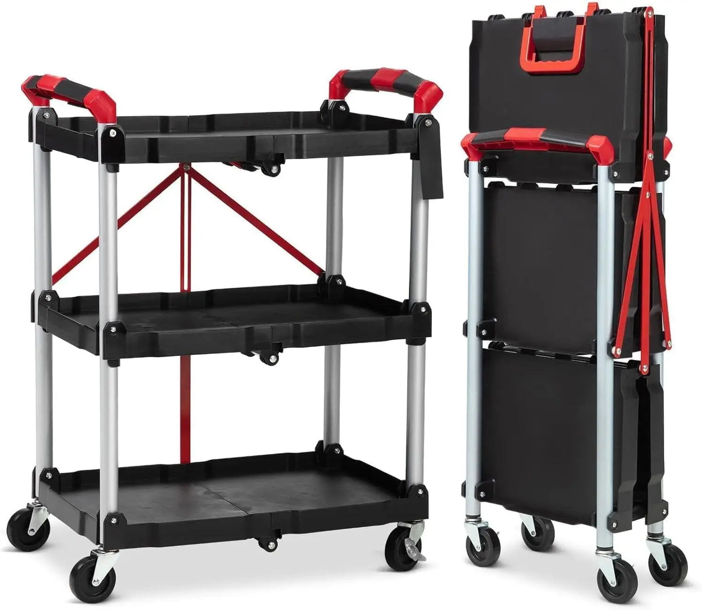 Twister Three Tier Foldable Rolling Utility Cart With Lockable Wheels