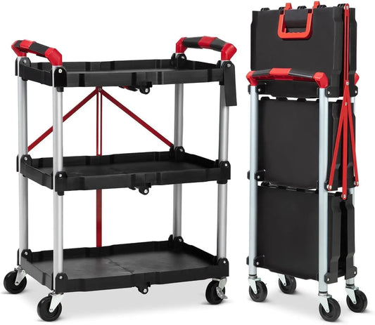 Twister Three Tier Foldable Rolling Utility Cart With Lockable Wheels