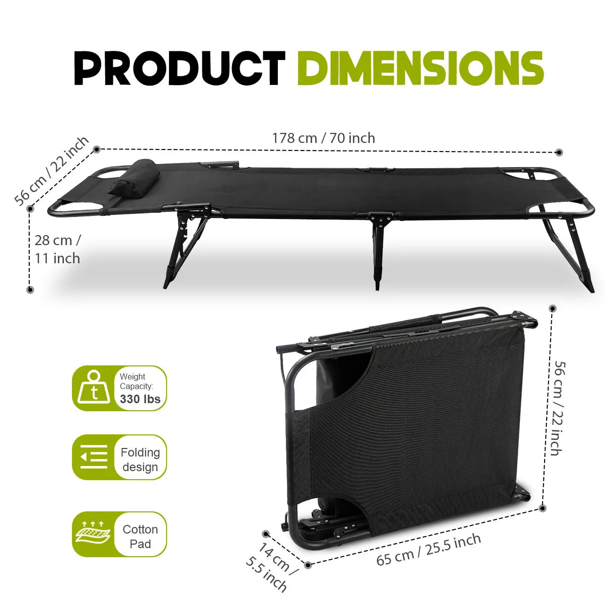 Adjustable Folding Camping Lounge Chair With Removable Cushion