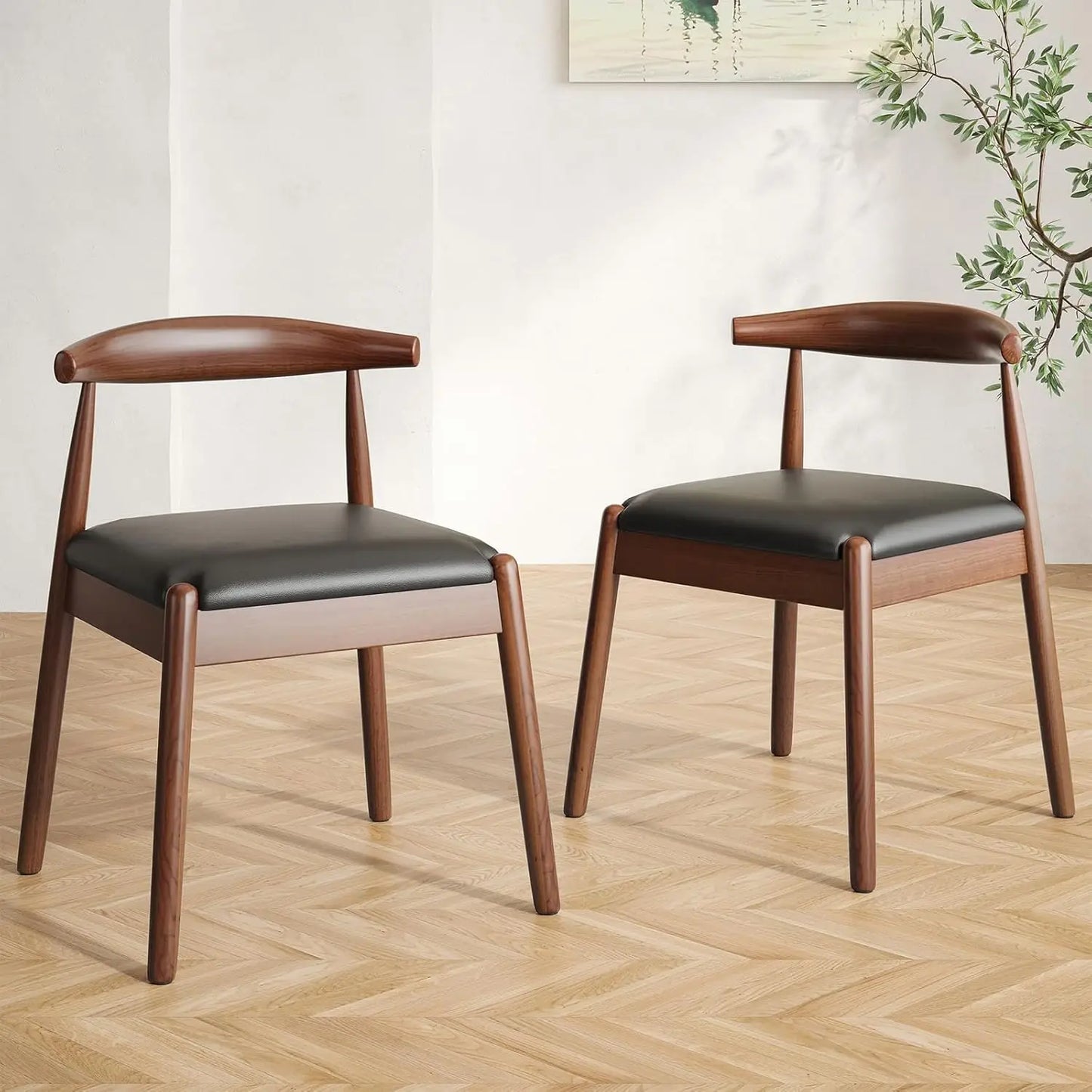 Farini Mid Century Modern Dining Chairs With Solid Wood Legs