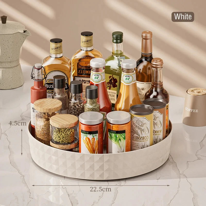 360 Degree Rotating Kitchen Spice Rack Plastic Storage Organizer Tray For Cabinet