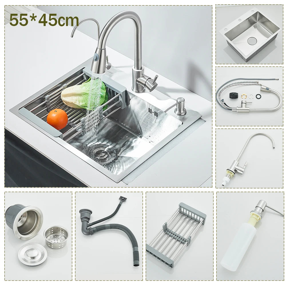 Stainless Steel Undermount Kitchen Sink With Integrated Faucet And Basin