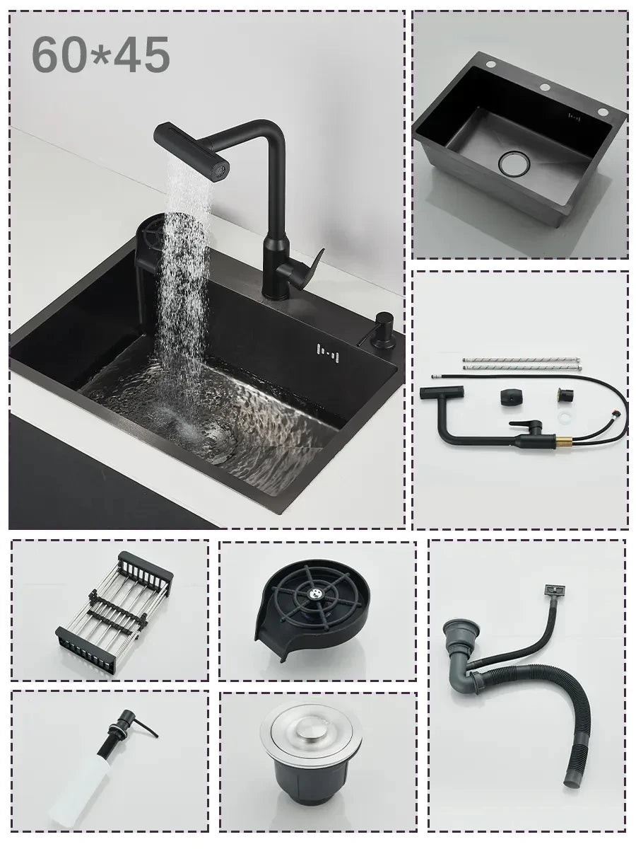 Stainless Steel Undermount Kitchen Sink With Integrated Faucet And Basin