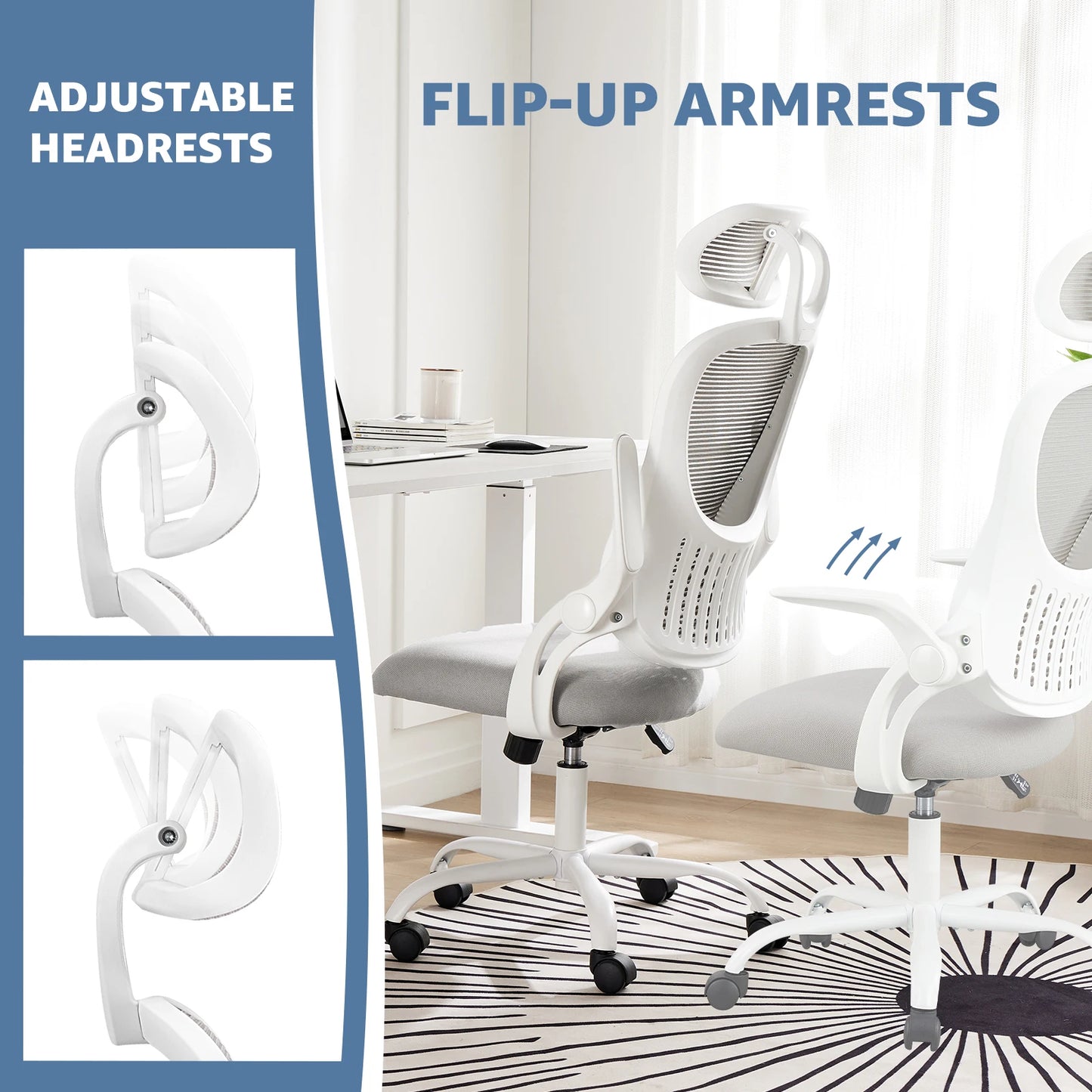 JHK Mesh Ergonomic Office Chair Adjustable Headrest And Lumbar Support