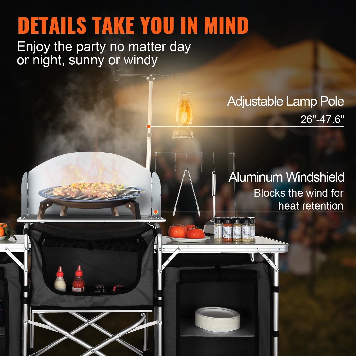 SucceBuy Foldable Camping Kitchen Table With Grilling Rack