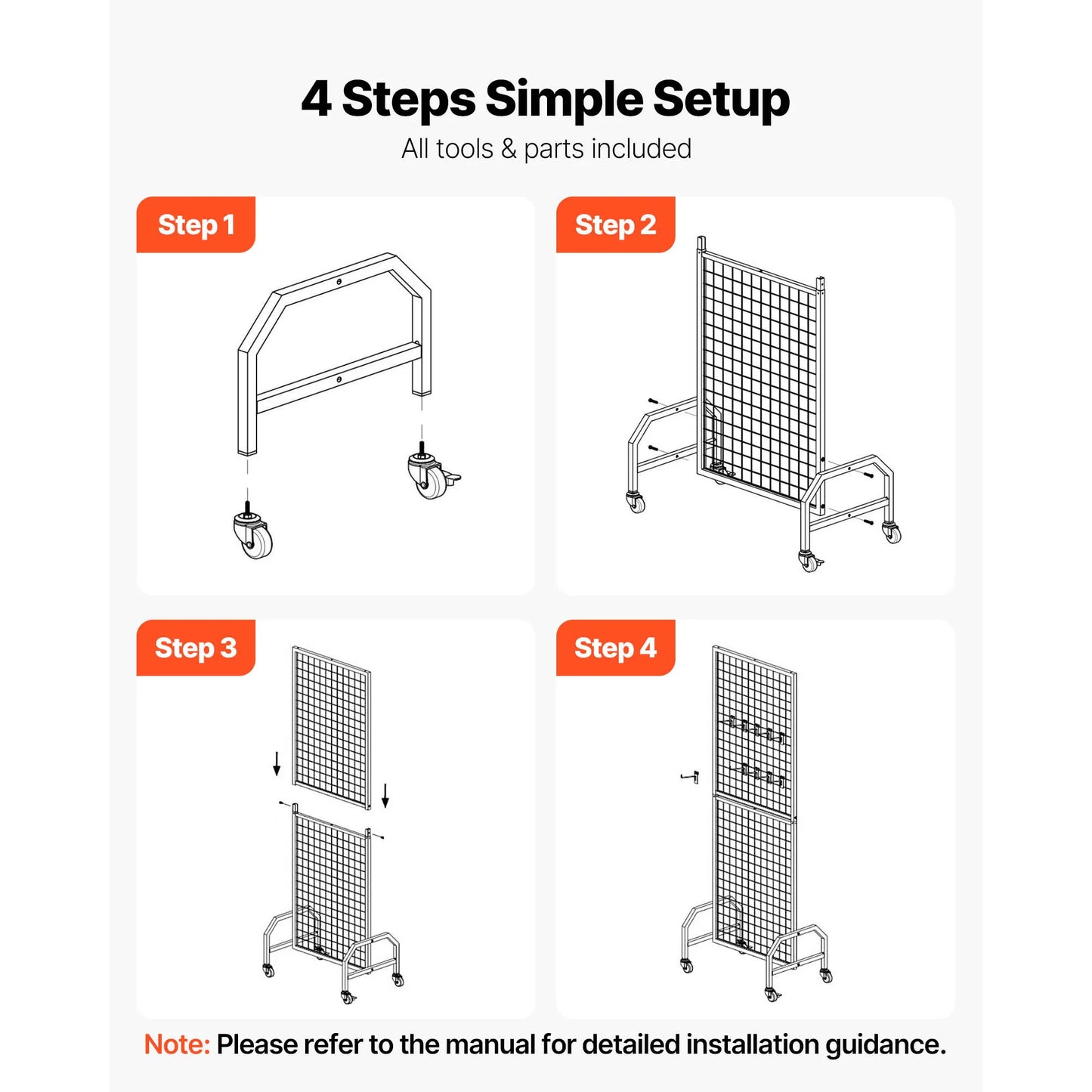 SucceBuy Carbon Steel Grid Wall Panel Display Rack With Wheels