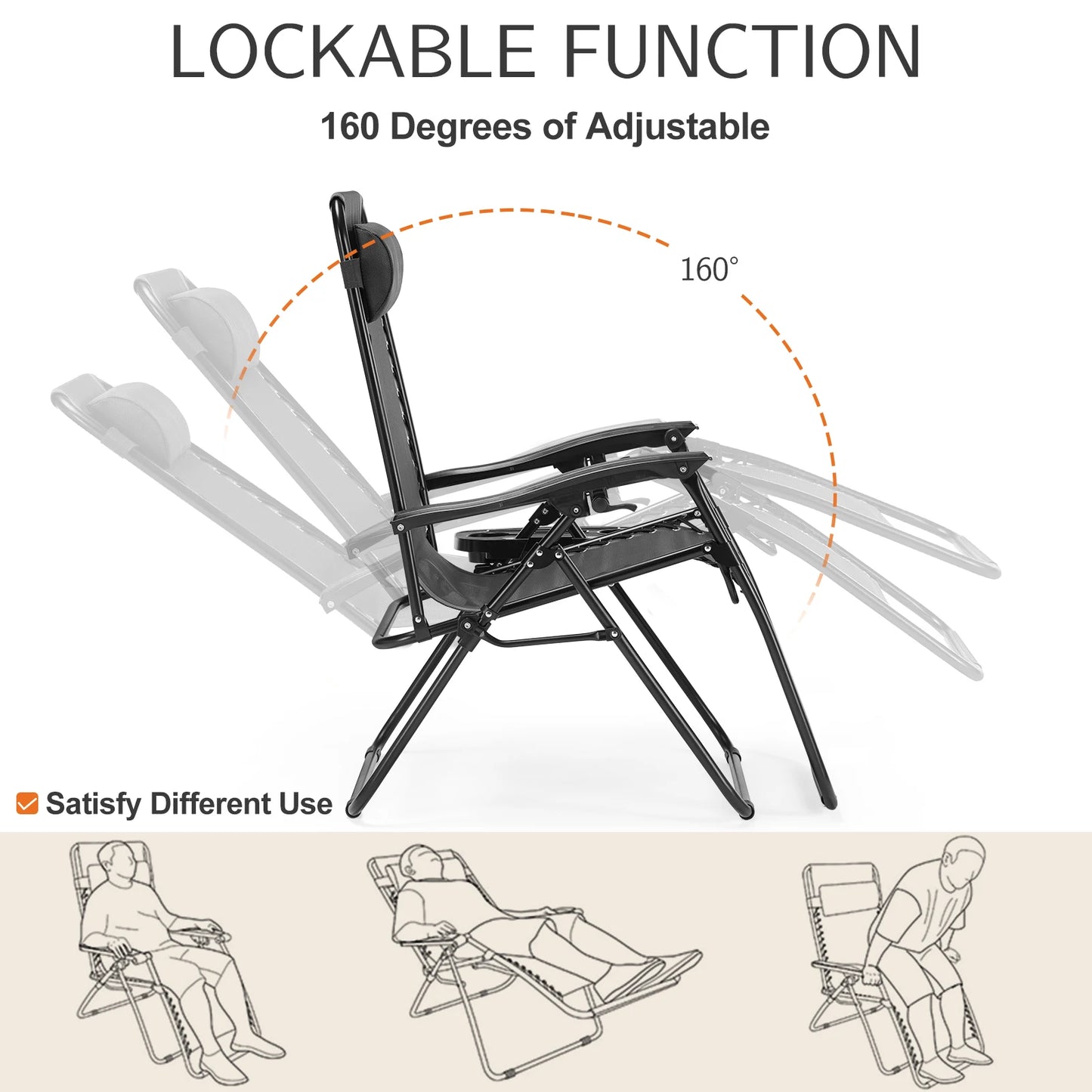 JHK Zero Gravity Portable Outdoor Recliner With Cup Holder