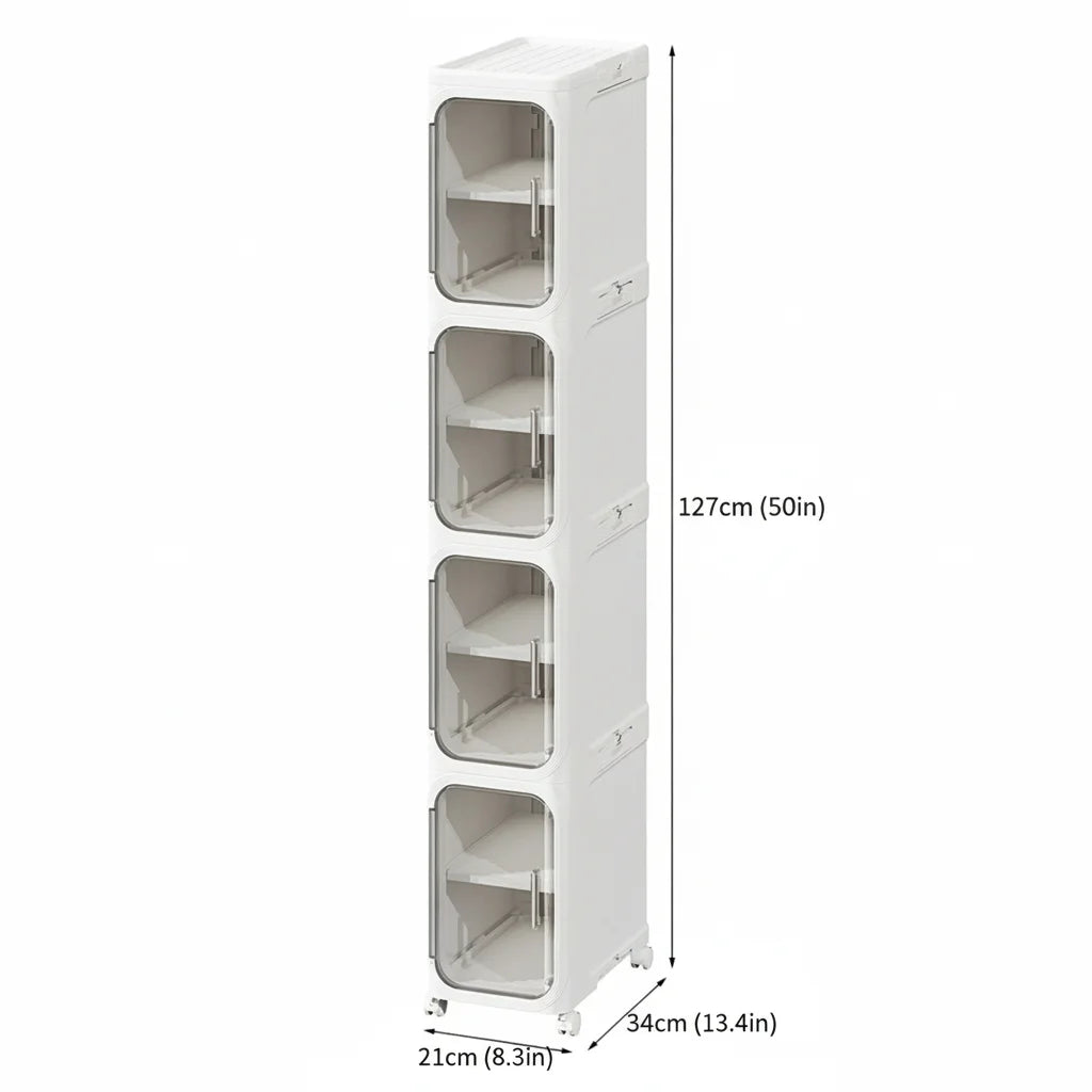 4-Tier Narrow Rolling Plastic Storage Cabinet With Flip Doors